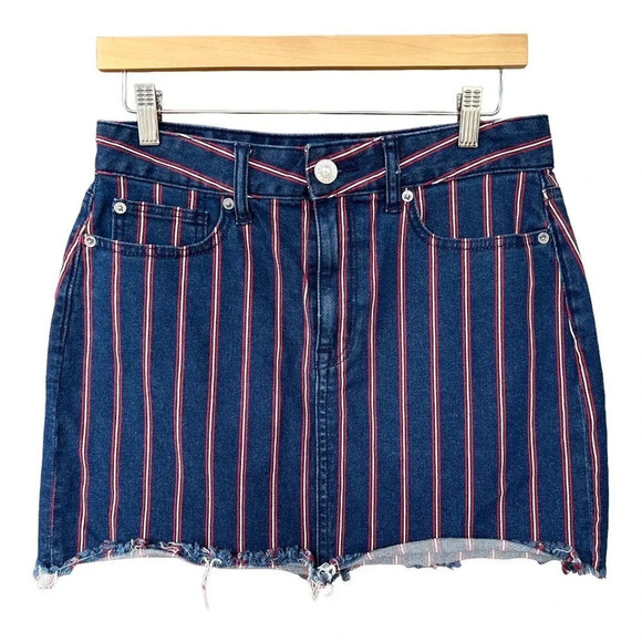American Eagle Outfitters High Waisted Super Stretch Striped Denim Skirt Size 6 - Picture 1 of 6
